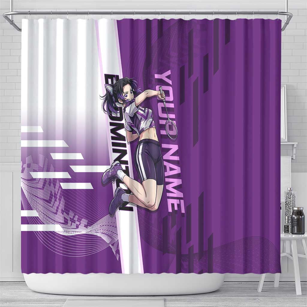 Personalized Shinobu Kocho Badminton Shower Curtain with Jump Smash Pose - The Mazicc