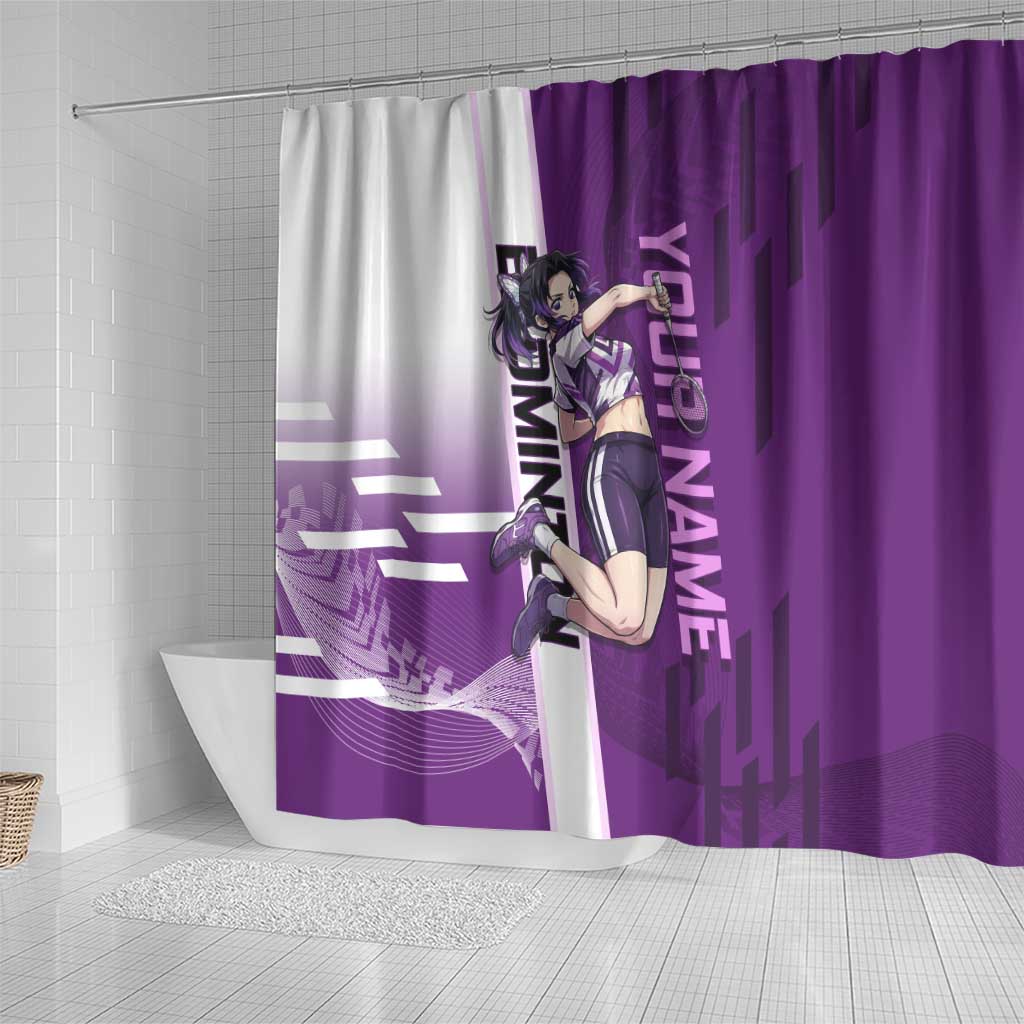 Personalized Shinobu Kocho Badminton Shower Curtain with Jump Smash Pose - The Mazicc