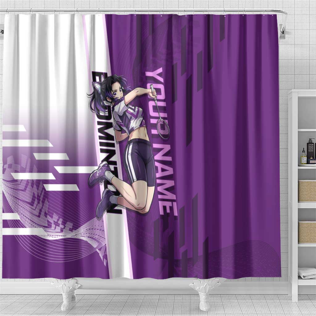 Personalized Shinobu Kocho Badminton Shower Curtain with Jump Smash Pose - The Mazicc