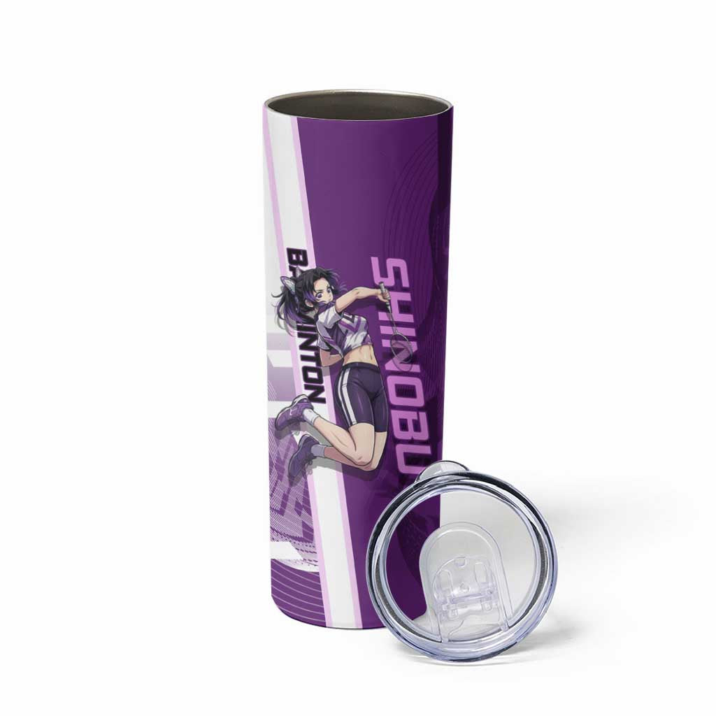 Personalized Shinobu Kocho Badminton Skinny Tumbler with Jump Smash Pose - The Mazicc