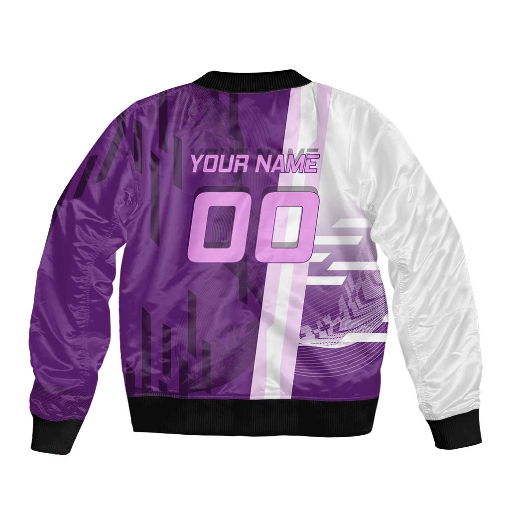Personalized Shinobu Kocho Badminton Sleeve Zip Bomber Jacket with Jump Smash Pose - The Mazicc