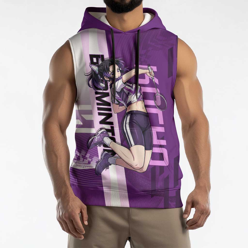 Personalized Shinobu Kocho Badminton Sleeveless Hoodie with Jump Smash Pose - The Mazicc