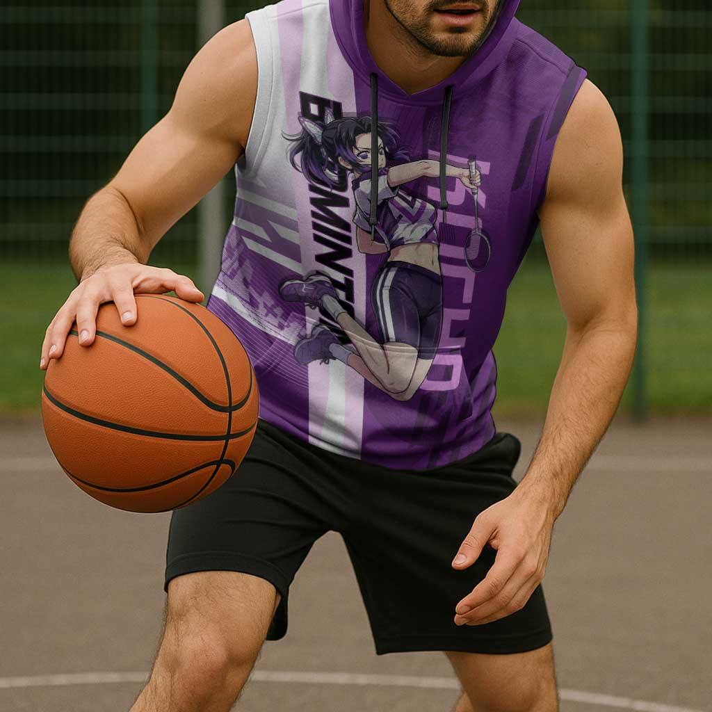 Personalized Shinobu Kocho Badminton Sleeveless Hoodie with Jump Smash Pose - The Mazicc
