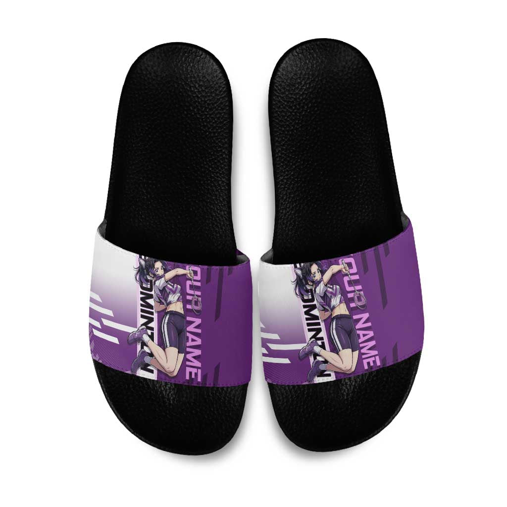 Personalized Shinobu Kocho Badminton Slide Sandals with Jump Smash Pose - The Mazicc