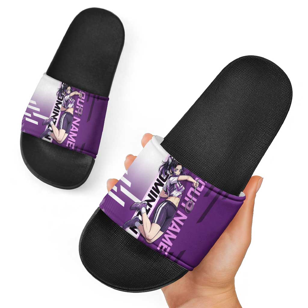 Personalized Shinobu Kocho Badminton Slide Sandals with Jump Smash Pose - The Mazicc