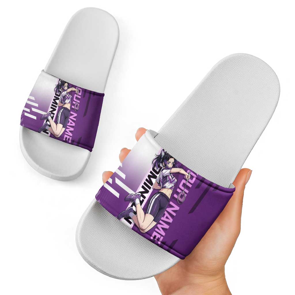 Personalized Shinobu Kocho Badminton Slide Sandals with Jump Smash Pose - The Mazicc