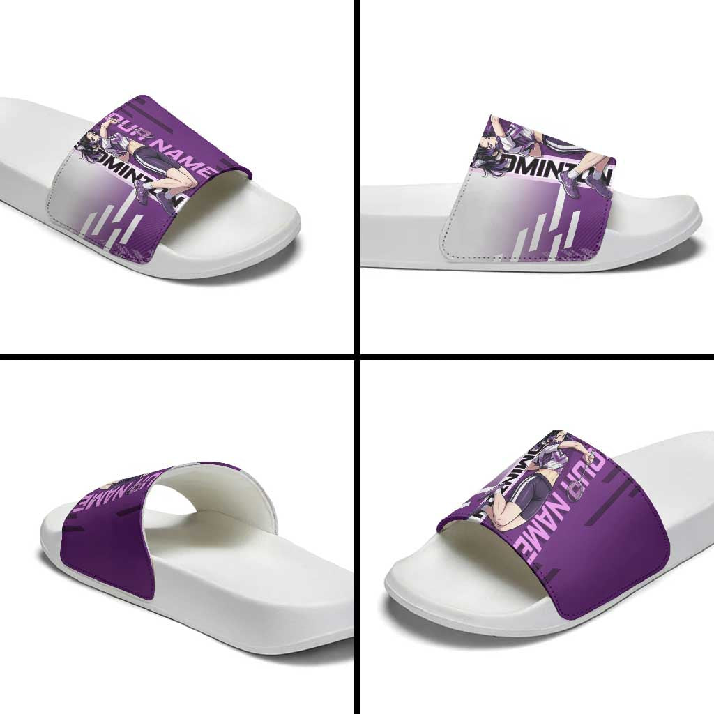 Personalized Shinobu Kocho Badminton Slide Sandals with Jump Smash Pose - The Mazicc