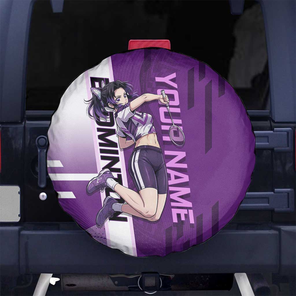 Personalized Shinobu Kocho Badminton Spare Tire Cover with Jump Smash Pose - The Mazicc