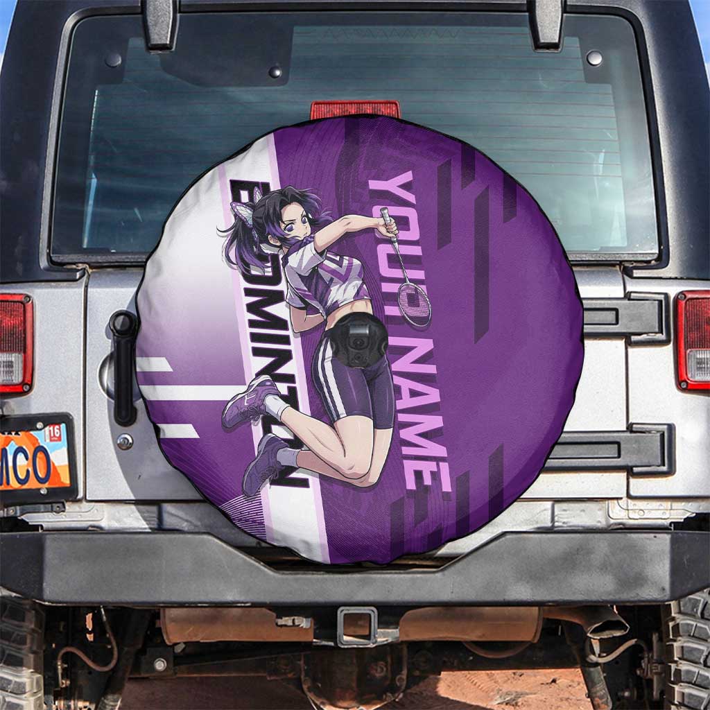 Personalized Shinobu Kocho Badminton Spare Tire Cover with Jump Smash Pose - The Mazicc