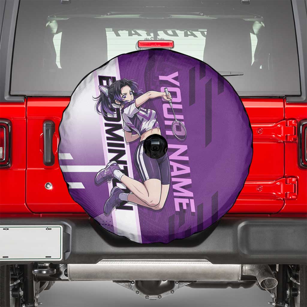 Personalized Shinobu Kocho Badminton Spare Tire Cover with Jump Smash Pose - The Mazicc