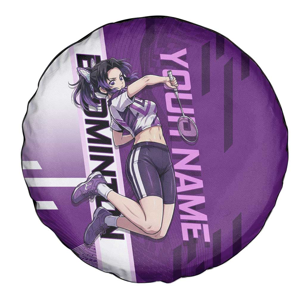 Personalized Shinobu Kocho Badminton Spare Tire Cover with Jump Smash Pose - The Mazicc