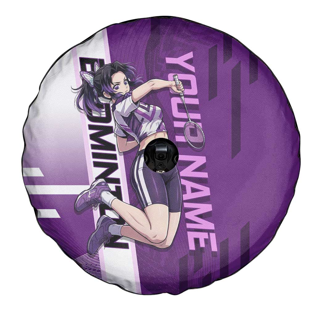 Personalized Shinobu Kocho Badminton Spare Tire Cover with Jump Smash Pose - The Mazicc
