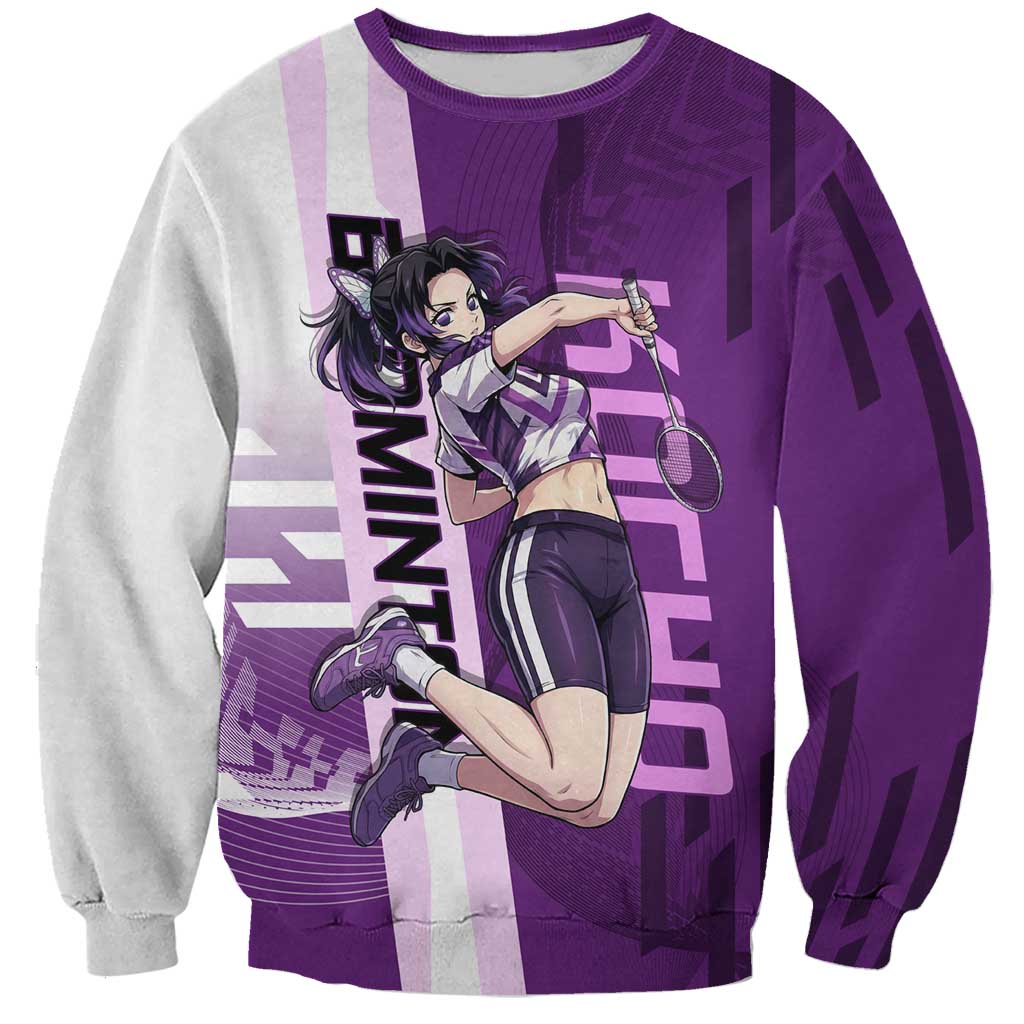 Personalized Shinobu Kocho Badminton Sweatshirt with Jump Smash Pose - The Mazicc