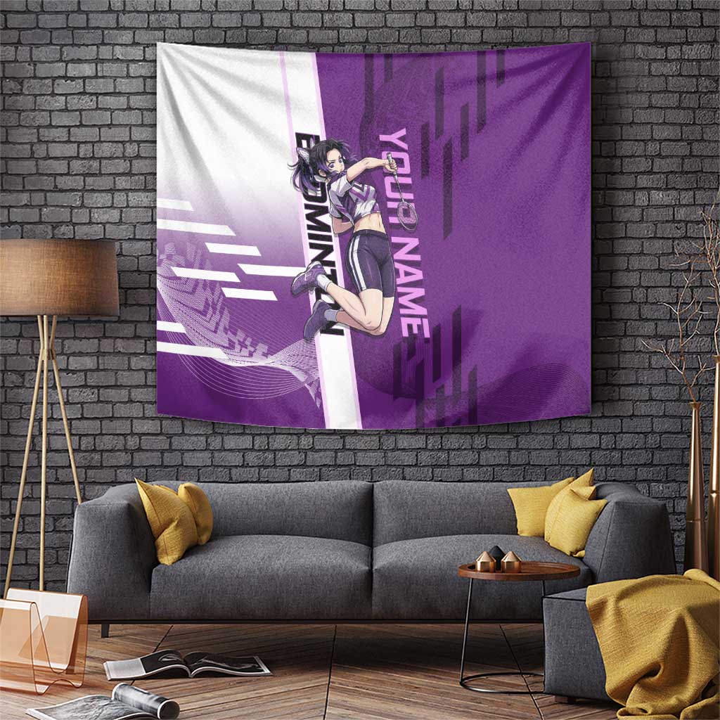 Personalized Shinobu Kocho Badminton Tapestry with Jump Smash Pose - The Mazicc