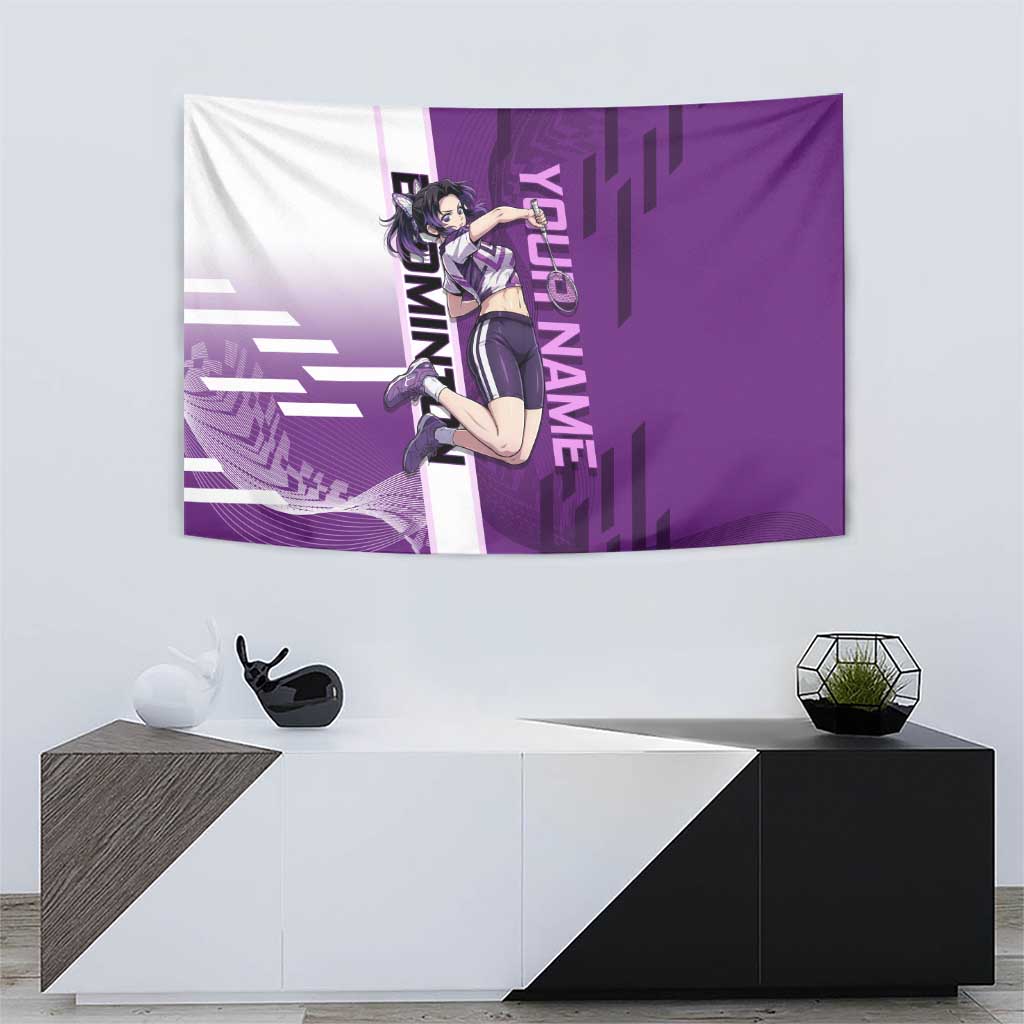Personalized Shinobu Kocho Badminton Tapestry with Jump Smash Pose - The Mazicc