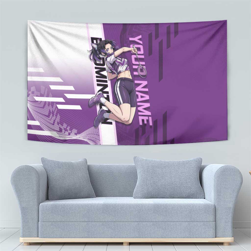 Personalized Shinobu Kocho Badminton Tapestry with Jump Smash Pose - The Mazicc