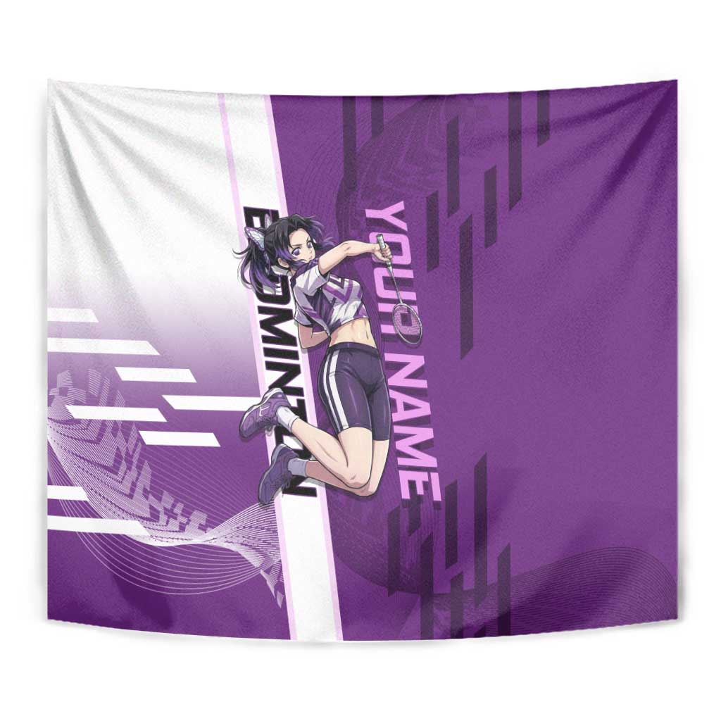 Personalized Shinobu Kocho Badminton Tapestry with Jump Smash Pose - The Mazicc