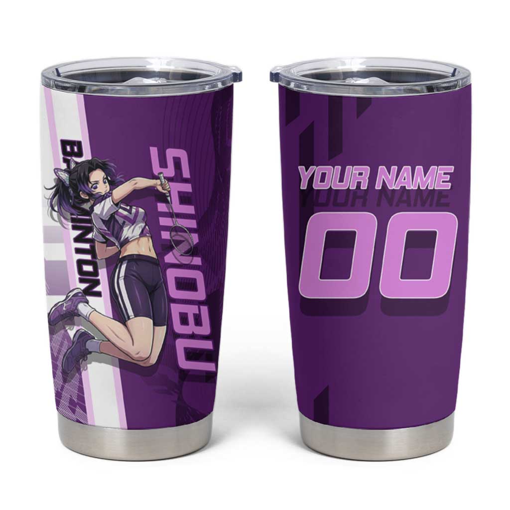 Personalized Shinobu Kocho Badminton Tumbler Cup with Jump Smash Pose - The Mazicc