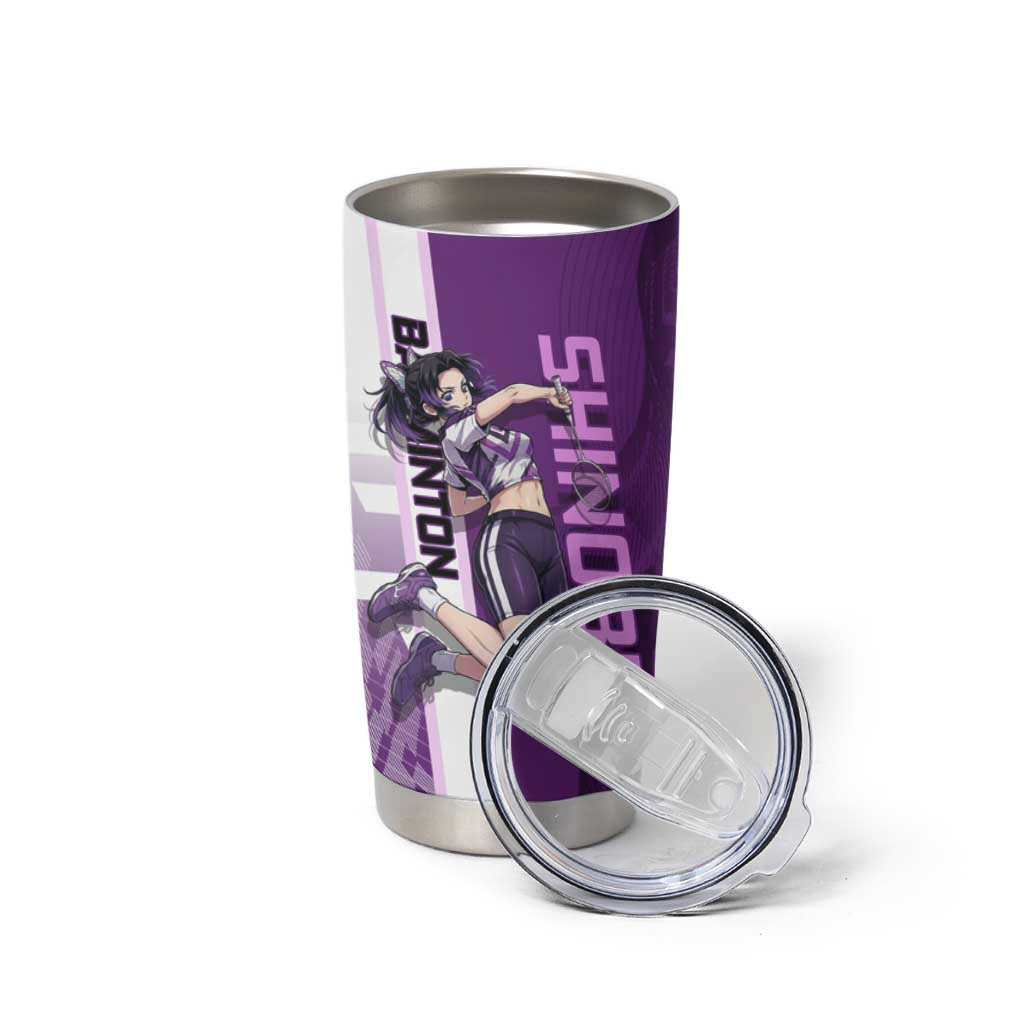 Personalized Shinobu Kocho Badminton Tumbler Cup with Jump Smash Pose - The Mazicc