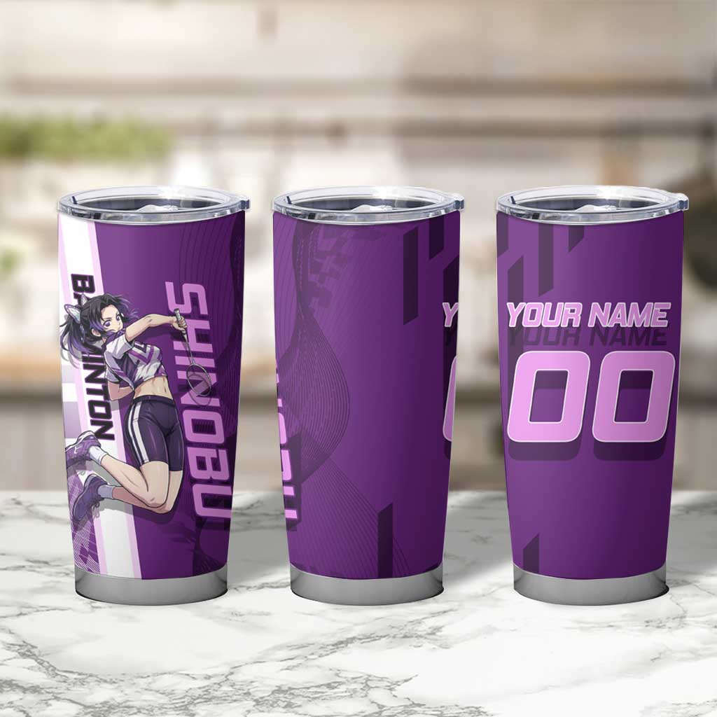 Personalized Shinobu Kocho Badminton Tumbler Cup with Jump Smash Pose - The Mazicc