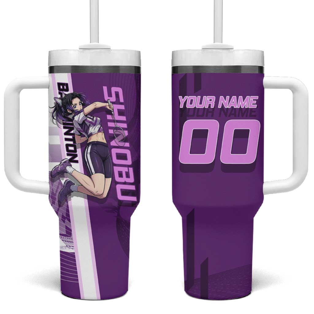 Personalized Shinobu Kocho Badminton Tumbler With Handle with Jump Smash Pose - The Mazicc