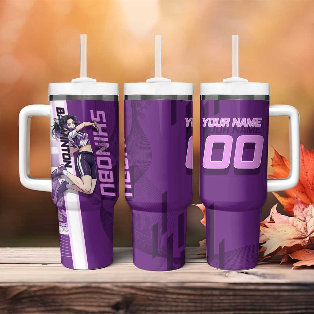 Personalized Shinobu Kocho Badminton Tumbler With Handle with Jump Smash Pose - The Mazicc
