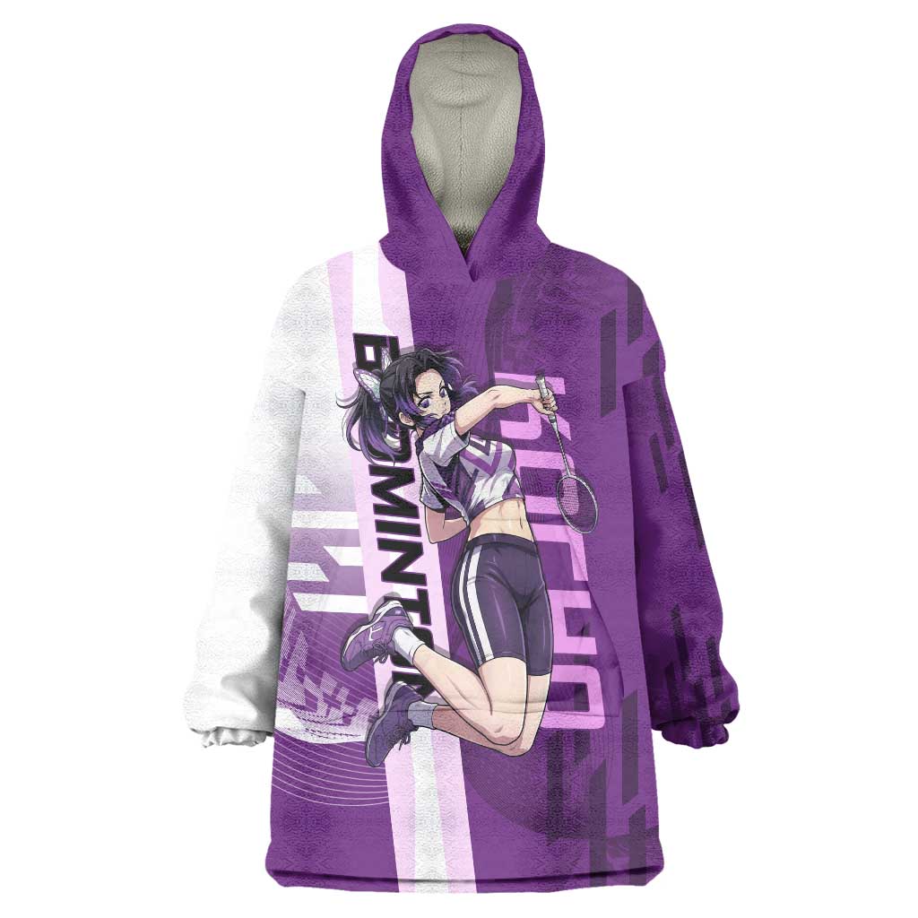 Personalized Shinobu Kocho Badminton Wearable Blanket Hoodie with Jump Smash Pose - The Mazicc
