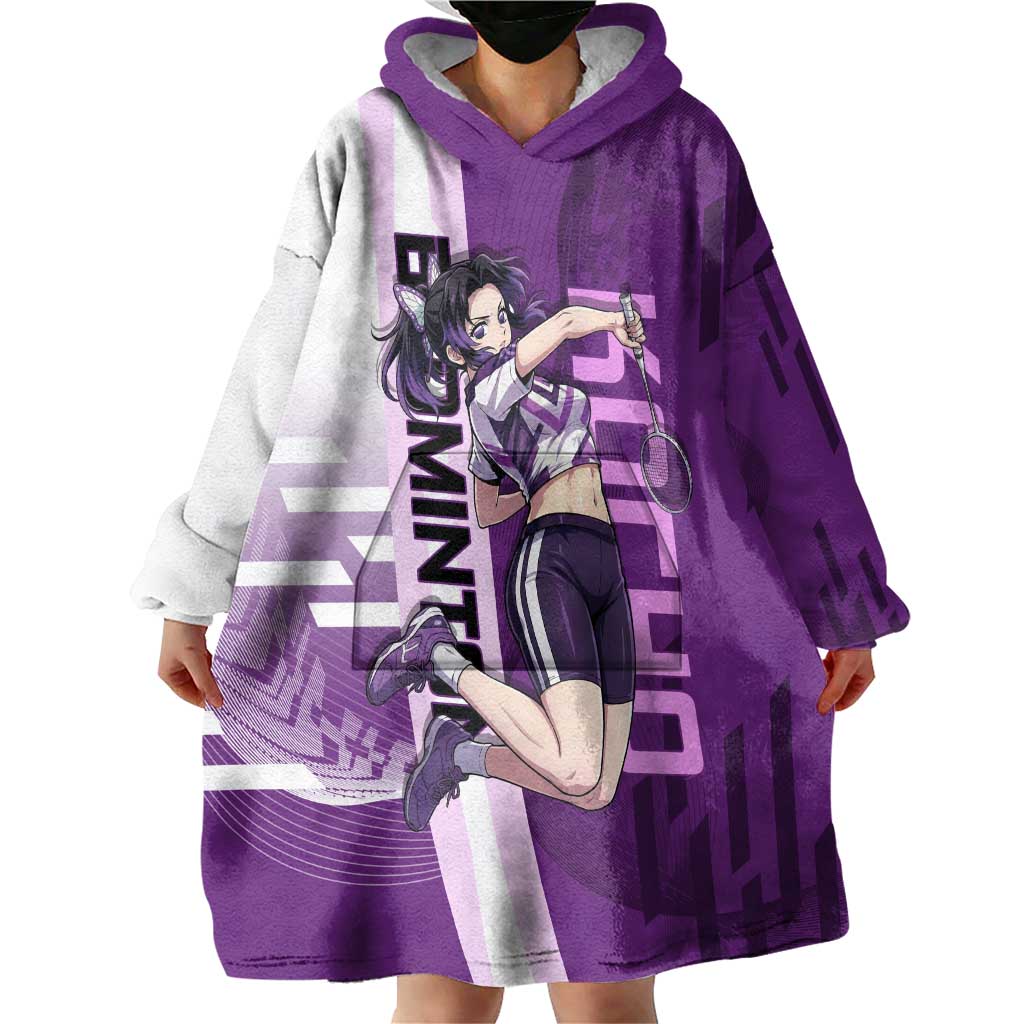 Personalized Shinobu Kocho Badminton Wearable Blanket Hoodie with Jump Smash Pose - The Mazicc
