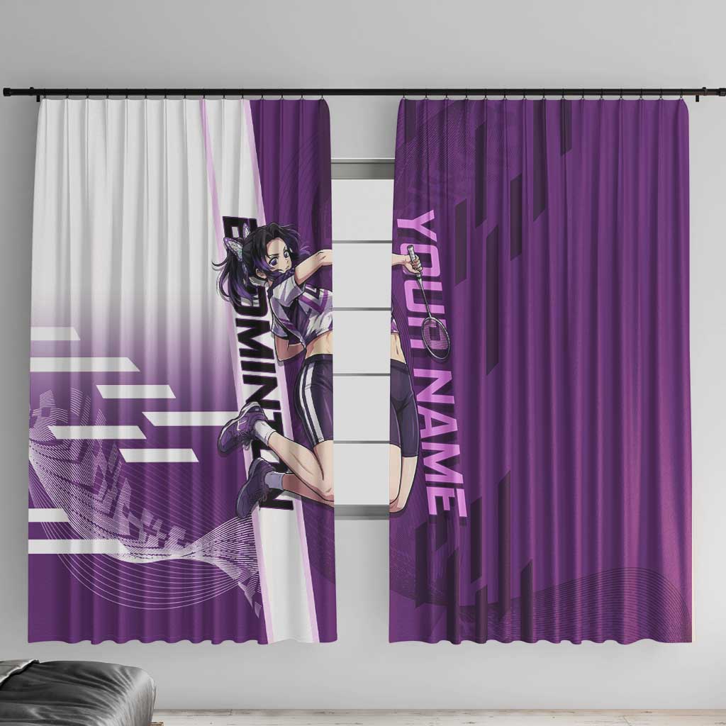Personalized Shinobu Kocho Badminton Window Curtain with Jump Smash Pose - The Mazicc