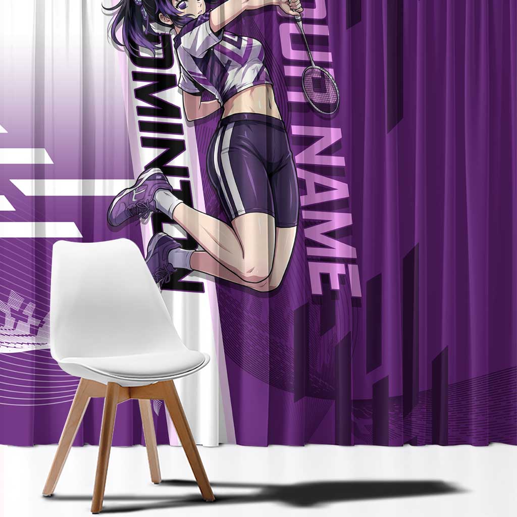 Personalized Shinobu Kocho Badminton Window Curtain with Jump Smash Pose - The Mazicc