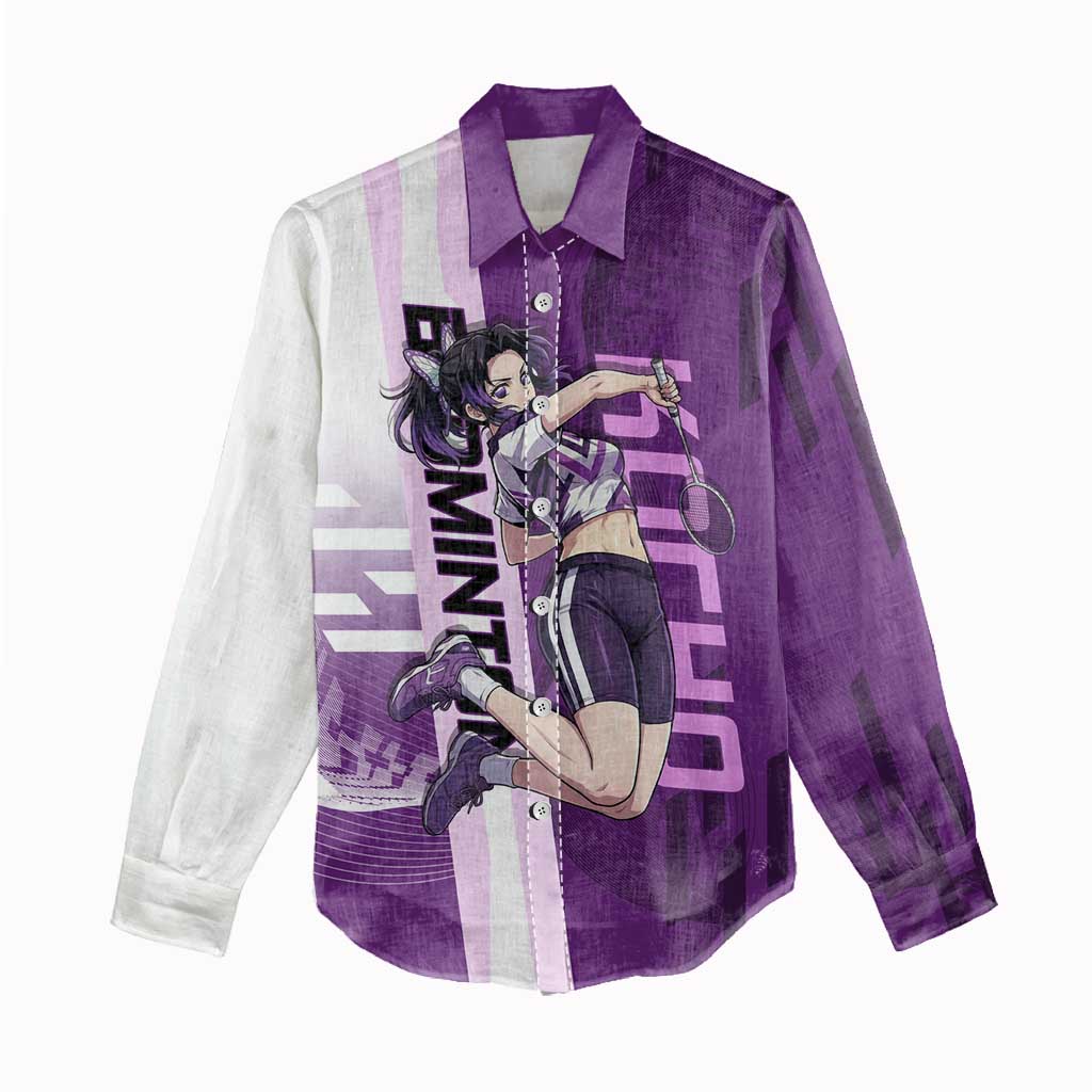 Personalized Shinobu Kocho Badminton Women Casual Shirt with Jump Smash Pose - The Mazicc
