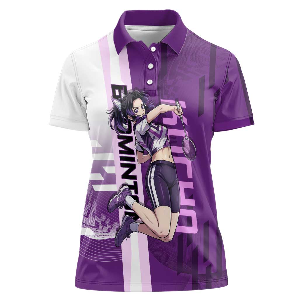 Personalized Shinobu Kocho Badminton Women Polo Shirt with Jump Smash Pose - The Mazicc