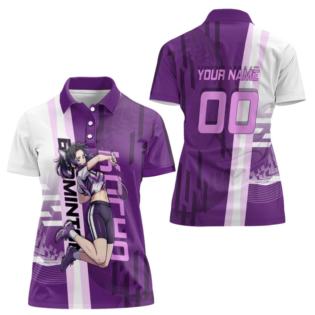 Personalized Shinobu Kocho Badminton Women Polo Shirt with Jump Smash Pose - The Mazicc