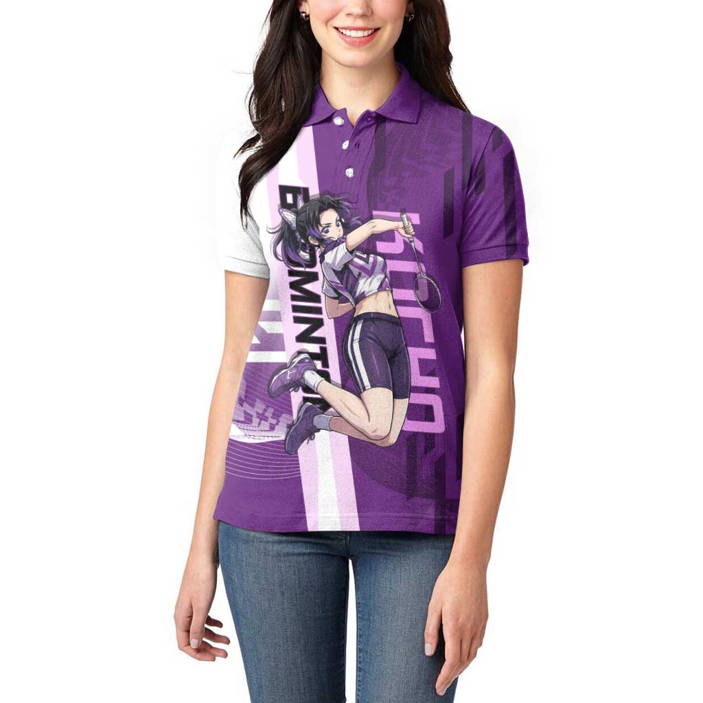 Personalized Shinobu Kocho Badminton Women Polo Shirt with Jump Smash Pose - The Mazicc