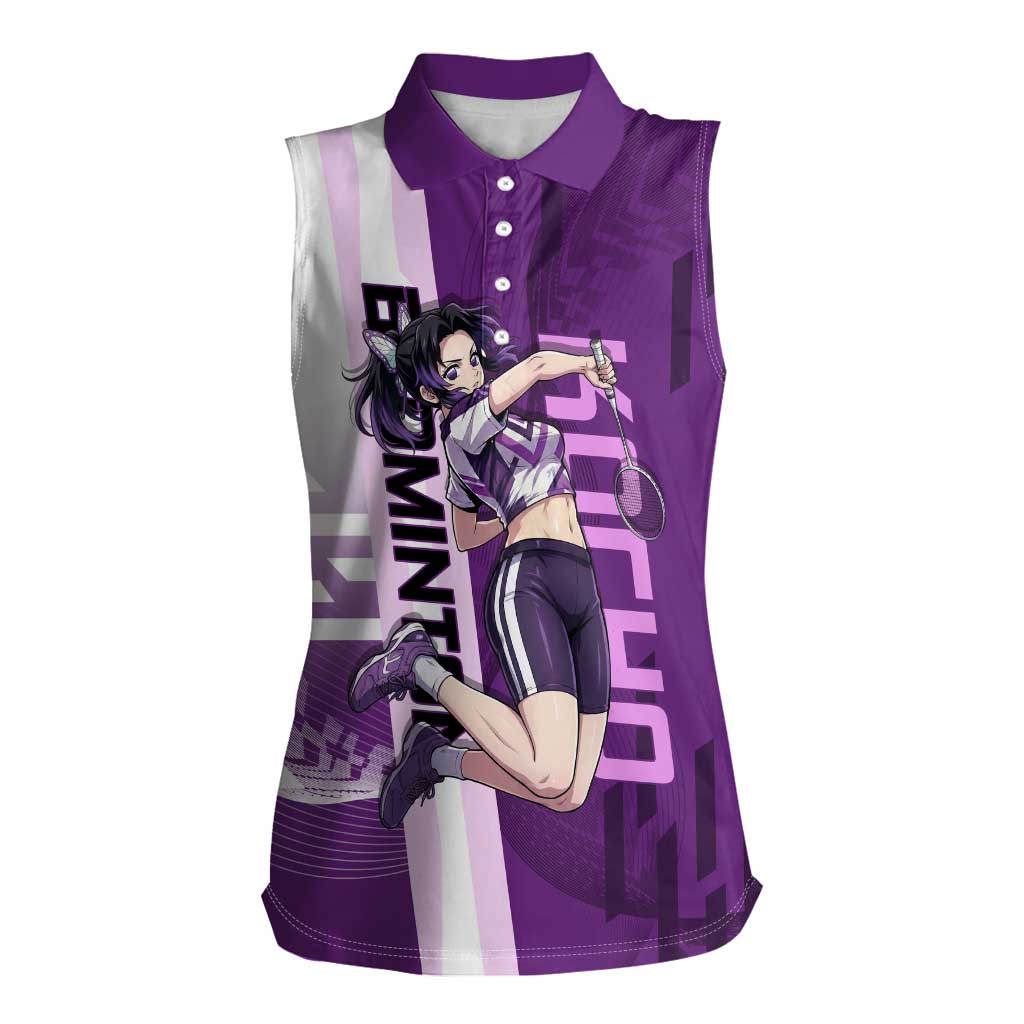Personalized Shinobu Kocho Badminton Women Sleeveless Polo Shirt with Jump Smash Pose - The Mazicc