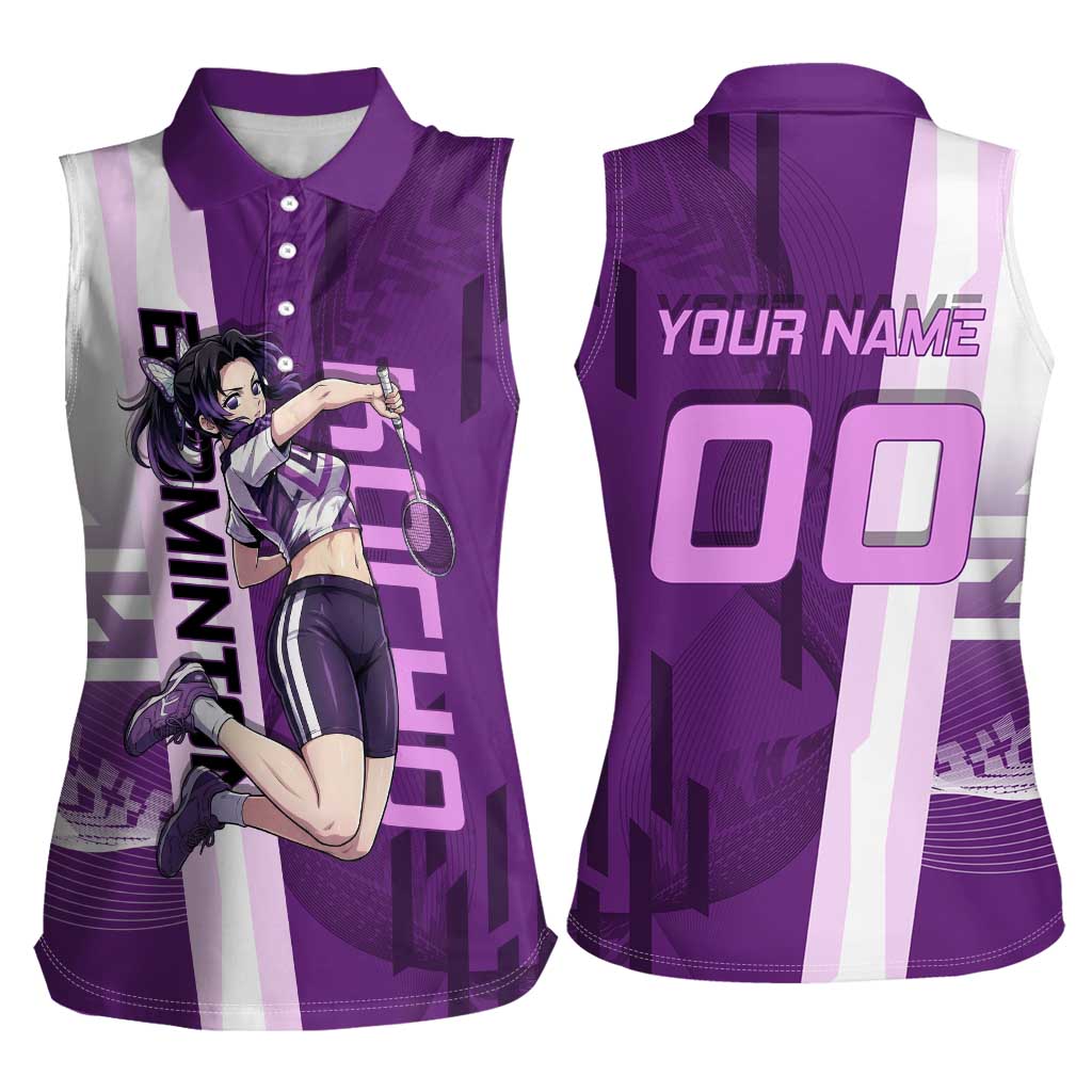 Personalized Shinobu Kocho Badminton Women Sleeveless Polo Shirt with Jump Smash Pose - The Mazicc