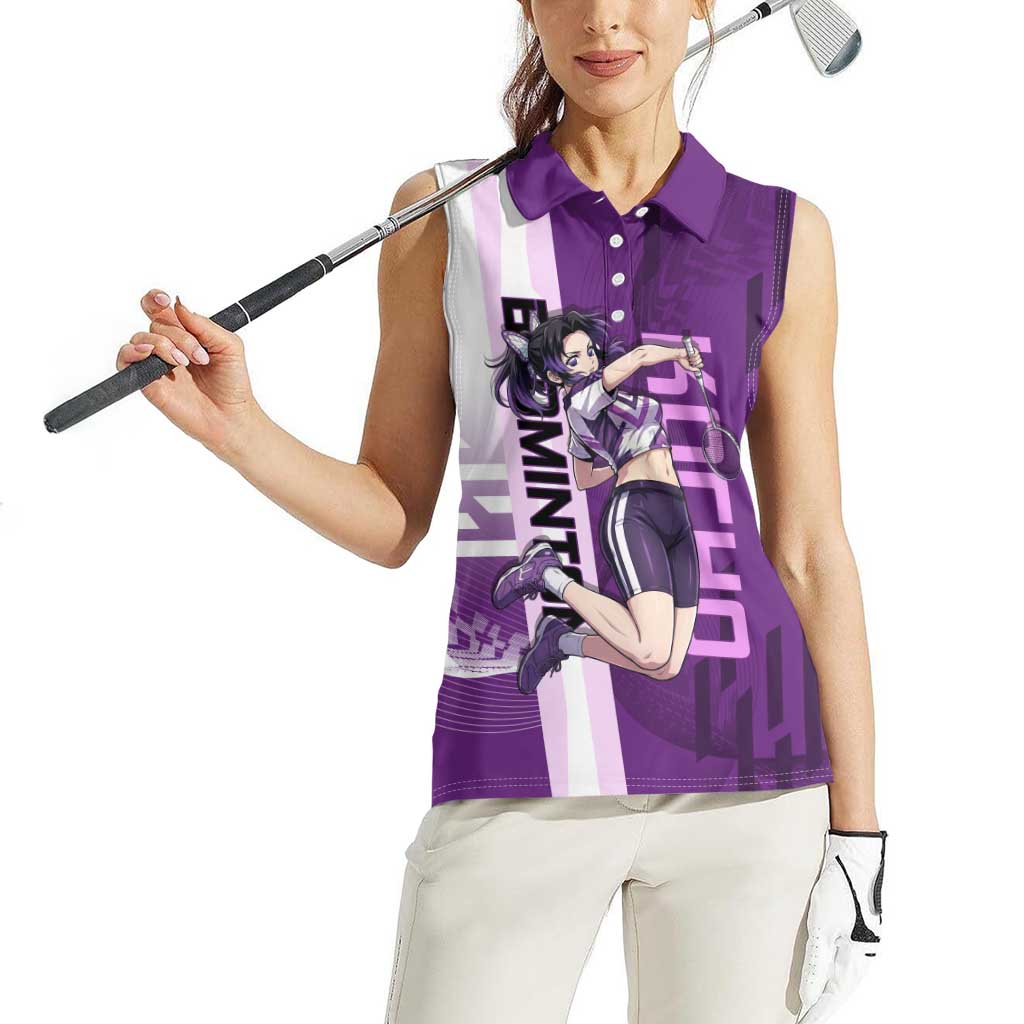 Personalized Shinobu Kocho Badminton Women Sleeveless Polo Shirt with Jump Smash Pose - The Mazicc