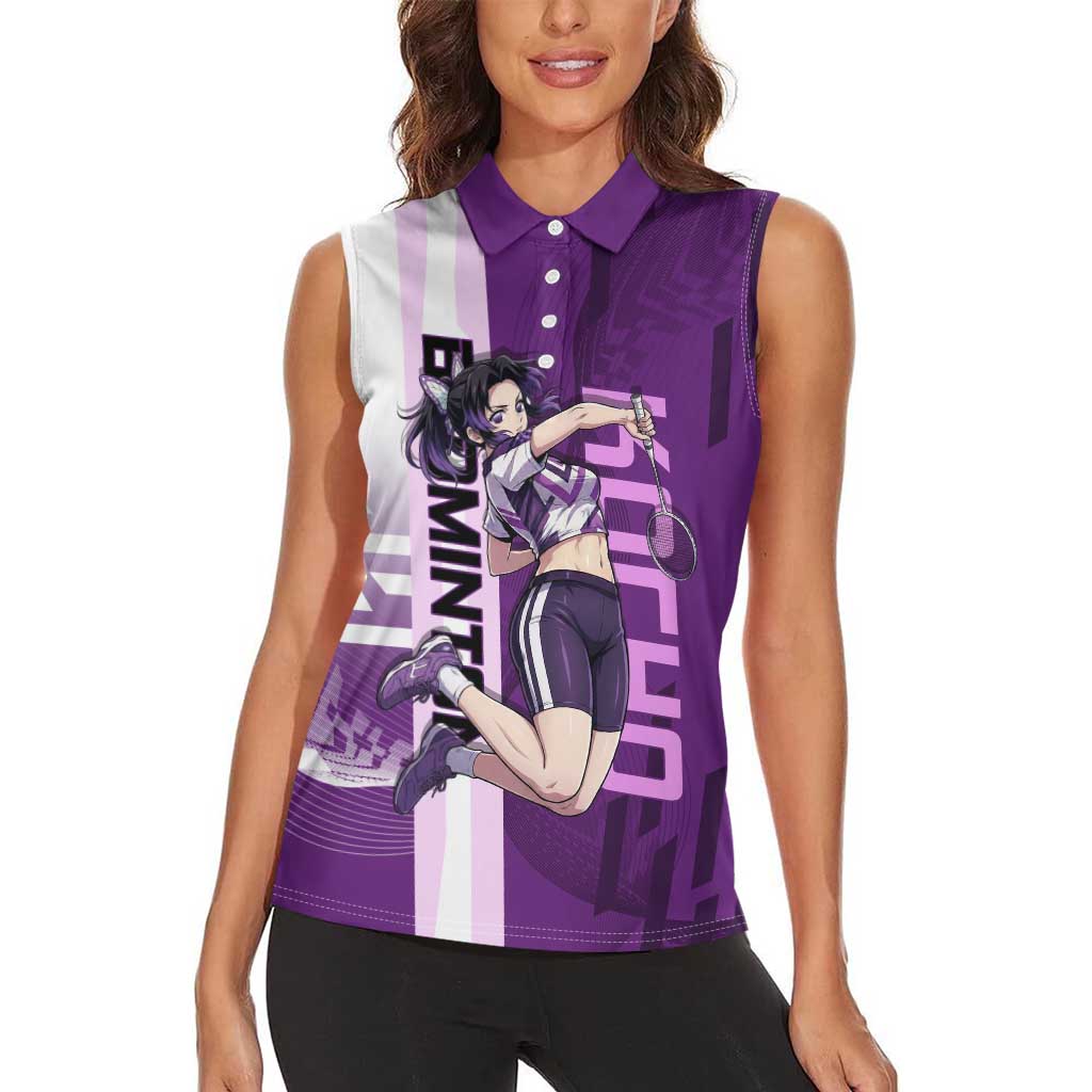 Personalized Shinobu Kocho Badminton Women Sleeveless Polo Shirt with Jump Smash Pose - The Mazicc