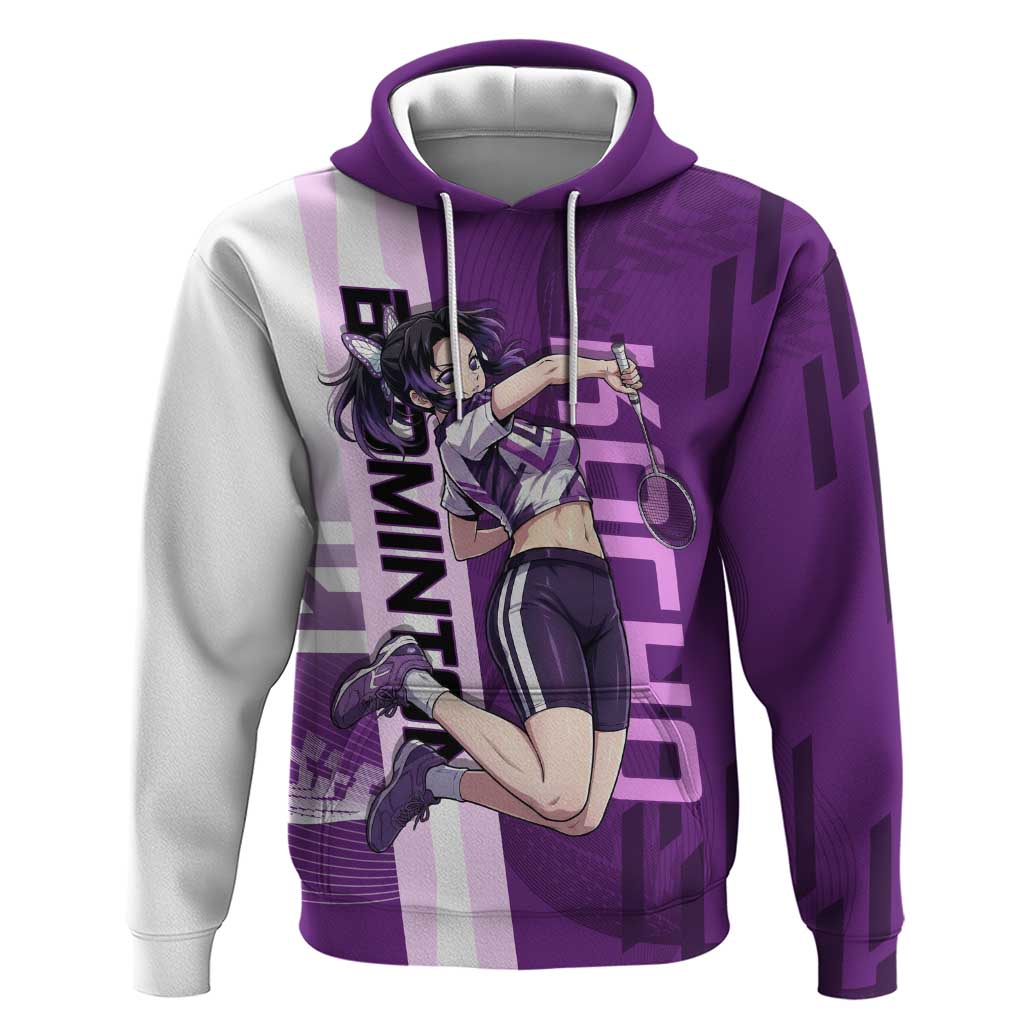 Personalized Shinobu Kocho Badminton Zip Hoodie with Jump Smash Pose - The Mazicc