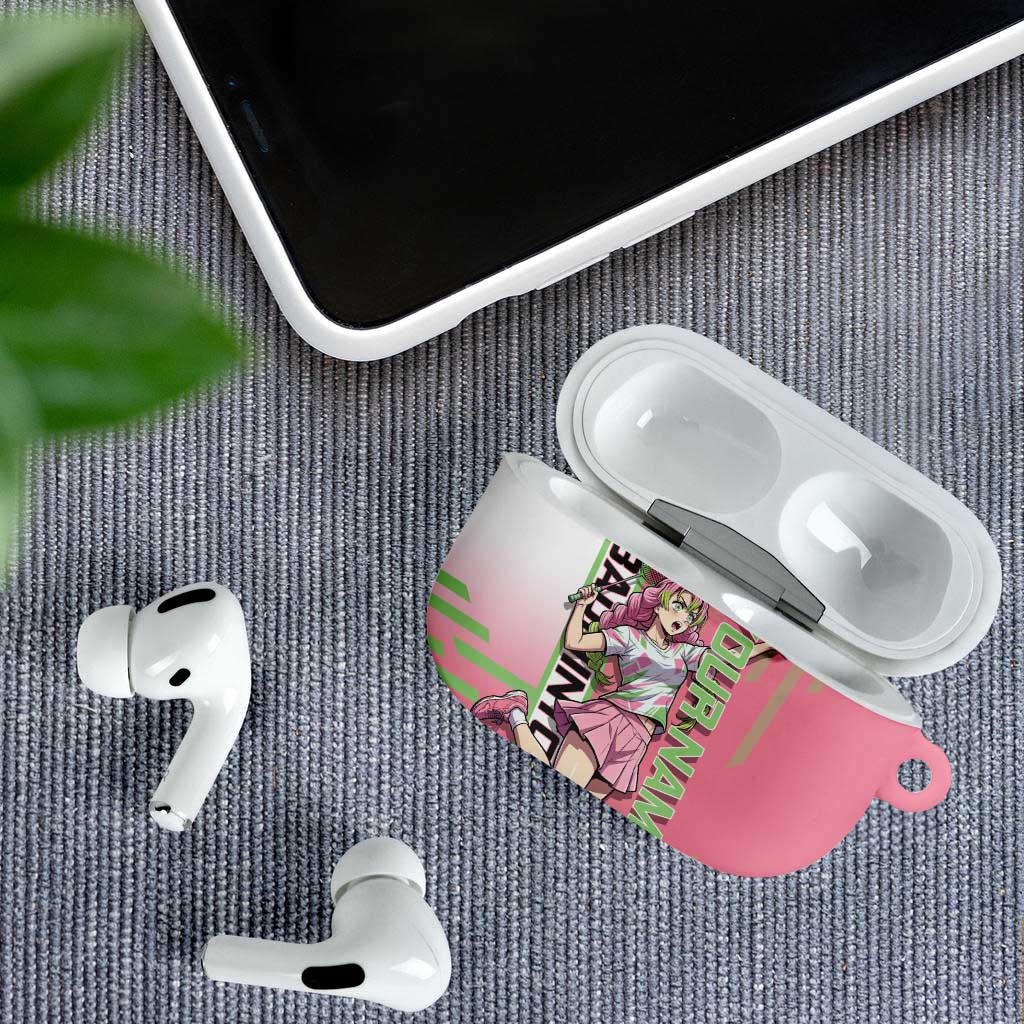 Personalized Mitsuri Kanroji Demon Slayer Badminton AirPods Case with Racket Action Pose and Pink Green Graphic Design - The Mazicc
