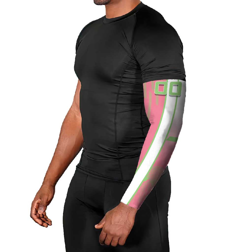 Personalized Mitsuri Kanroji Demon Slayer Badminton Arm Sleeves with Racket Action Pose and Pink Green Graphic Design - The Mazicc