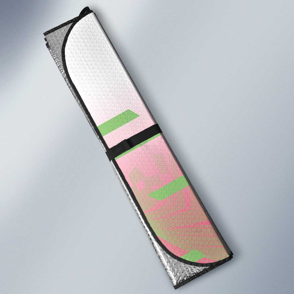 Personalized Mitsuri Kanroji Demon Slayer Badminton Auto Sun Shade with Racket Action Pose and Pink Green Graphic Design - The Mazicc