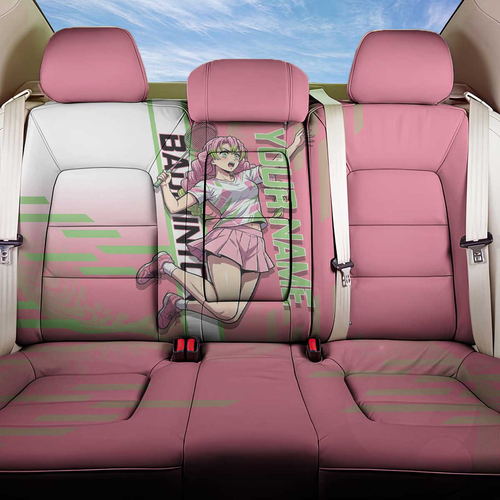 Personalized Mitsuri Kanroji Demon Slayer Badminton Back Car Seat Cover with Racket Action Pose and Pink Green Graphic Design - The Mazicc