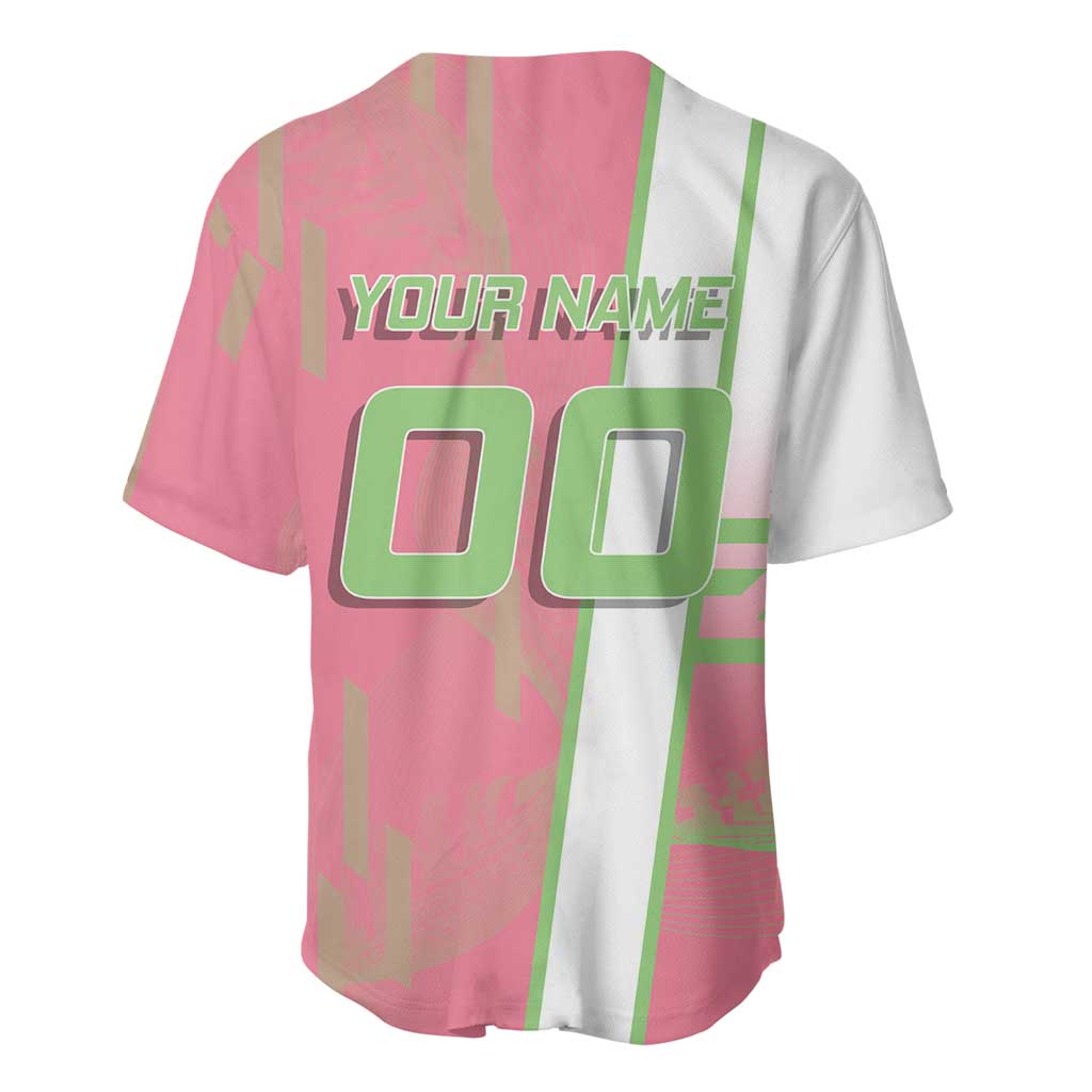 Personalized Mitsuri Kanroji Demon Slayer Badminton Baseball Jersey with Racket Action Pose and Pink Green Graphic Design - The Mazicc