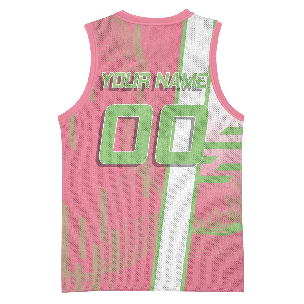 Personalized Mitsuri Kanroji Demon Slayer Badminton Basketball Jersey with Racket Action Pose and Pink Green Graphic Design - The Mazicc