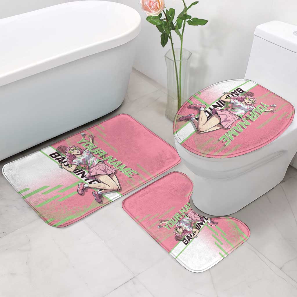 Personalized Mitsuri Kanroji Demon Slayer Badminton Bathroom Set with Racket Action Pose and Pink Green Graphic Design - The Mazicc