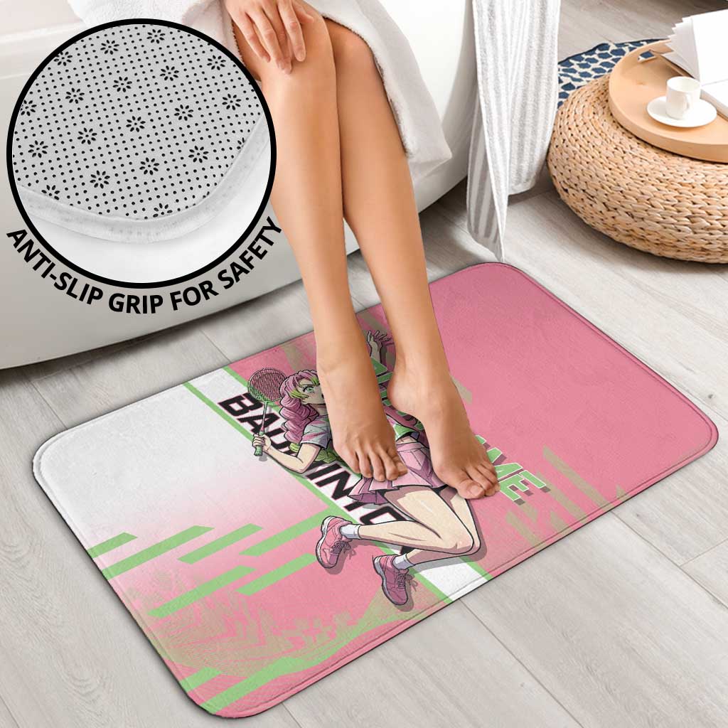 Personalized Mitsuri Kanroji Demon Slayer Badminton Bathroom Set with Racket Action Pose and Pink Green Graphic Design - The Mazicc