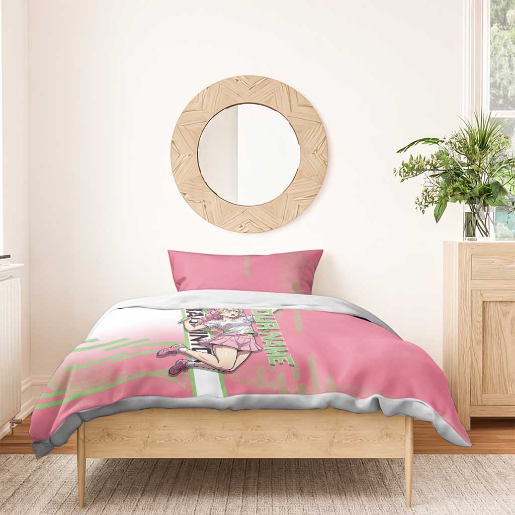 Personalized Mitsuri Kanroji Demon Slayer Badminton Bedding Set with Racket Action Pose and Pink Green Graphic Design - The Mazicc