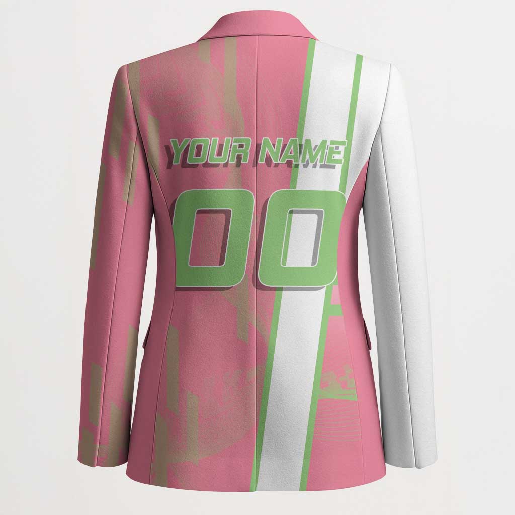 Personalized Mitsuri Kanroji Demon Slayer Badminton Blazer with Racket Action Pose and Pink Green Graphic Design - The Mazicc