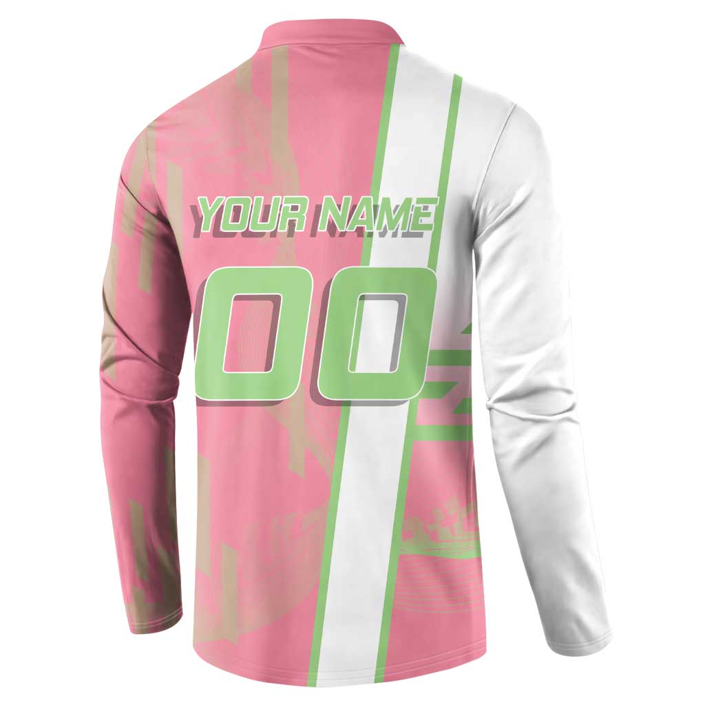Personalized Mitsuri Kanroji Demon Slayer Badminton Button Sweatshirt with Racket Action Pose and Pink Green Graphic Design - The Mazicc